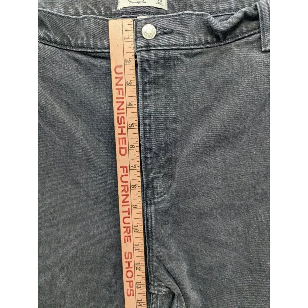 Abercrombie & Fitch 90s Straight Jeans Womens 35 Long Gray High Rise Distressed